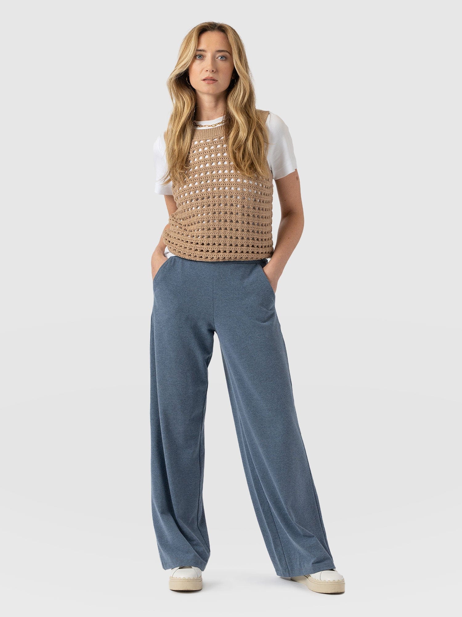 Keller Wide Leg Pant Blue Melange - Women's Trousers | Saint + Sofia® EU